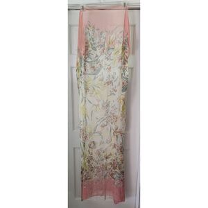 N Peal vintage 100% silk chiffon scarf wrap oversize Peach green yellow cream EC